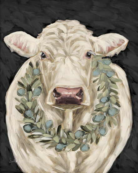 Sara G. Designs SGD265 - SGD265 - Elegantly Adorned - 12x16 Christmas, Holidays, Cow, White Cow, Whimsical, Wreath, Greenery from Penny Lane