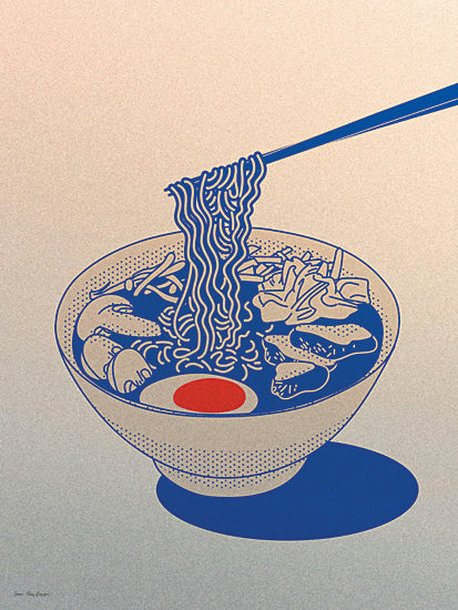Seven Trees Design ST1252 - ST1252 - Minimal Ramen - 12x16 ramen bowl, Japanese food, chopsticks, noodles, minimal illustration, pop art, blue and red colors, contemporary food art, graphic design, cuisine culture from Penny Lane