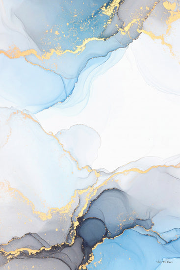 Seven Trees Design ST1256 - ST1256 - Celestial Tides II - 12x18 abstract fluid art, light blue tones, gold marbling, airy design, minimalist art, luxury decor, ocean-inspired, modern abstract painting, fine art print from Penny Lane