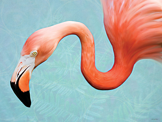 Catch A Star Fine Art STAR348 - STAR348 - Bend in the Breeze - 16x12 Flamingo close-up, curved neck, tropical pink bird, realistic digital art, exotic wildlife, nature decor, painterly soft background from Penny Lane