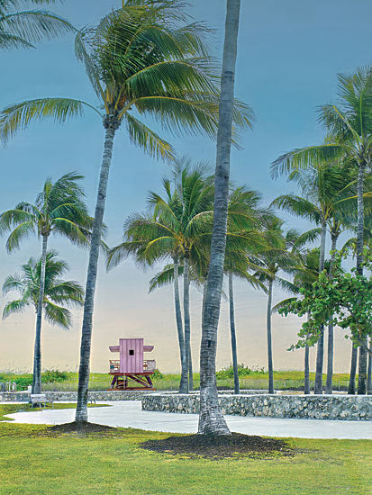 Catch A Star Fine Art STAR417 - STAR417 - Pink Oasis - 12x16 coastal, botanical, landscape, travel, beach, trees, tropical, sky, places & cities, palm tree, lifeguard stand, ocean, sand, summer, contemporary, photography, multicolor from Penny Lane