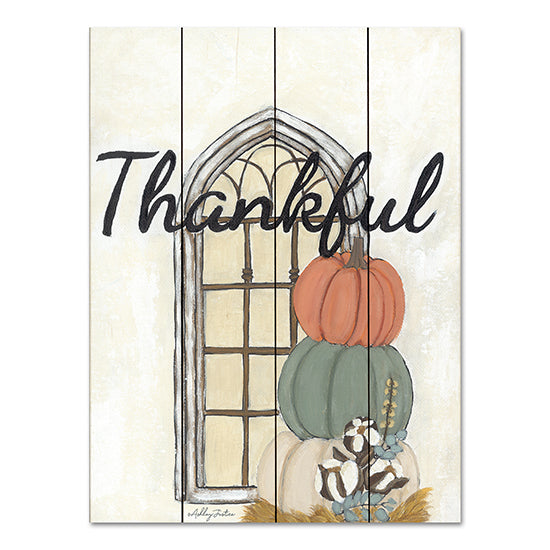 Ashley Justice AJ104PAL - AJ104PAL - Fall Thankful - 12x16 Thankful, Church Window, Window Arch, Pumpkins, Pumpkin Stack, Fall, Autumn, Still Life from Penny Lane