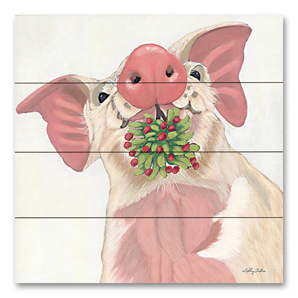 Ashley Justice AJ140PAL - AJ140PAL - Christmas Pig - 12x12 Christmas, Holidays, Pig, Mistletoe, Whimsical, Winter from Penny Lane