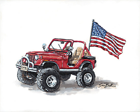 Sara Baker BAKE309 - BAKE309 - Freedom Doesn't Come Free - 16x12 Patriotic, American Flag, Jeep, Red Jeep, Masculine, USA America from Penny Lane