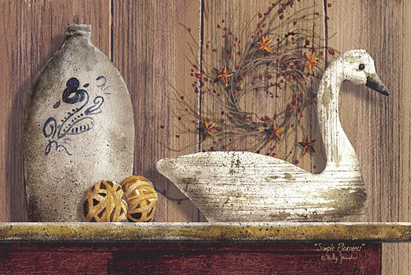 Billy Jacobs BJ102 - BJ102 - Simple Pleasures           - 18x12 Simple Pleasures, Swan, Crock, Shelf, Wreath, Berries, Still Life, Primitive, Vintage from Penny Lane