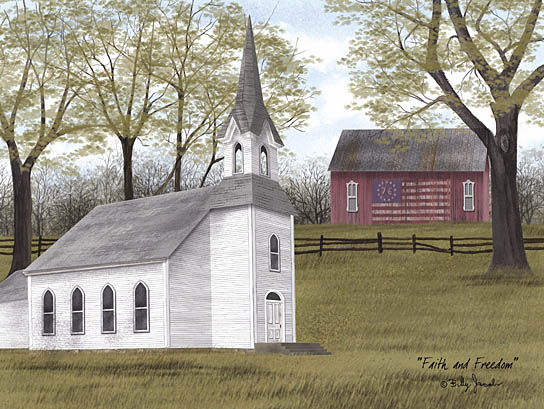 Billy Jacobs BJ1123A - BJ1123A - Faith and Freedom - 24x18 Religious, Church, Faith and Freedom, Patriotic, Barn, Farm, USA, American Flag, Country Church from Penny Lane