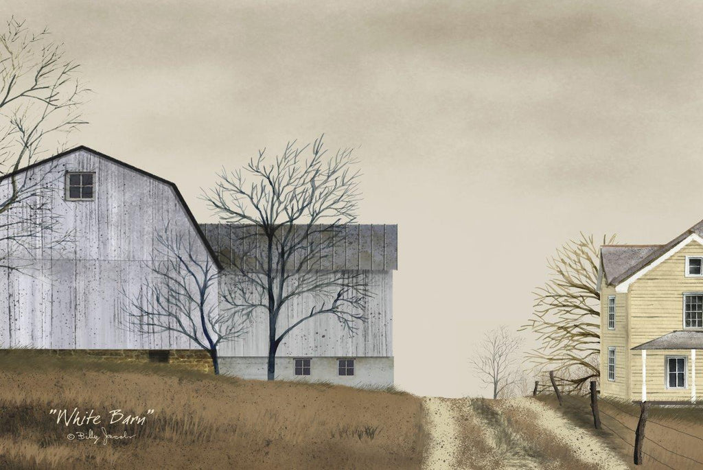 Billy Jacobs BJ119B - BJ119B - White Barn - 18x12 White Barn, Farm, Road, Path, House, Landscape, Folk Art from Penny Lane