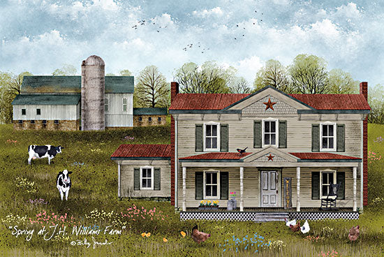 Billy Jacobs BJ1277 - BJ1277 - Spring at J.H. Williams Farm - 18x12 Folk Art, Spring, Springtime, Farm, Homestead, Home, Barn, Cows, Flowers, Country from Penny Lane