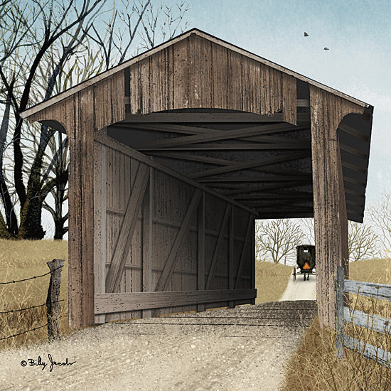 Billy Jacobs BJ1346 - BJ1346 - Old Miller's Creek Bridge II - 12x12 Folk Art, Religion, Amish, Buggy, Road, Bridge, Covered Bridge, Path, Country, Old Miller's Creek Bridge from Penny Lane