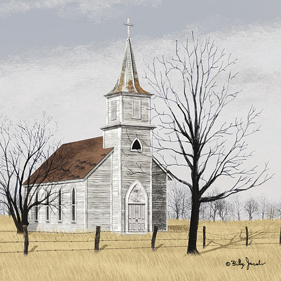 Billy Jacobs BJ1357 - BJ1357 - Little Church House on the Prairie II - 12x12 Religious, Church, Country Church, Folk Art, Farmhouse/Country, Prairie, Landscape, Trees, Little Church on the Prairie from Penny Lane