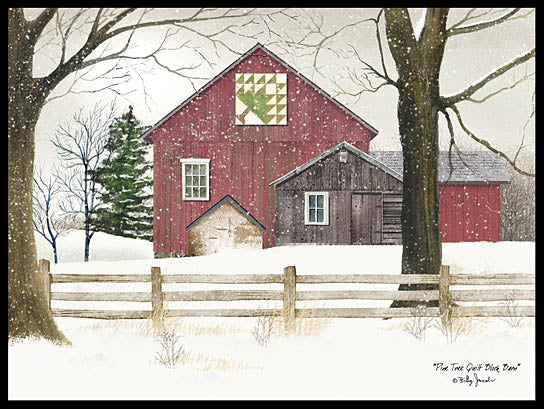 Billy Jacobs BJ451A - BJ451A - Pine Tree Quilt Block Barn - 16x12 Pine Tree Quilt Block Barn, Barn, Farm, Quilting, Winter, Snow, Fence, Folk Art from Penny Lane