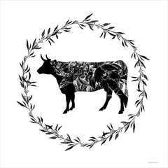 BLUE528 - Farm Floral Cow - 12x12