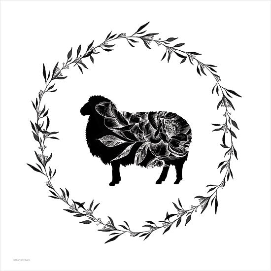 Bluebird Barn BLUE530 - BLUE530 - Farm Floral Sheep - 12x12 Folk Art, Kitchen, Sheep, Flowers, Wreath, Black & White, Greenery from Penny Lane