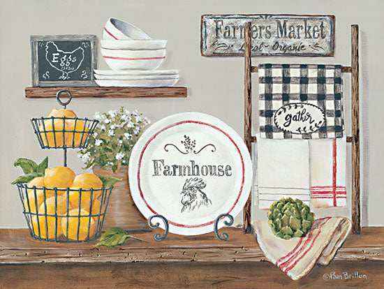 Pam Britton BR524 - BR524 - Farm Kitchen II - 16x12 Farm Kitchen, Plate, Tea Towels, Still Life, Lemons, Flowers, Primitive from Penny Lane