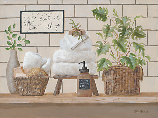 Pam Britton BR601 - BR601 - Still Life Bath I - 16x12 Bath, Bathroom, Baskets, Houseplants, Green Plants, Towels, Still Life, Signs, Neutral Palette from Penny Lane