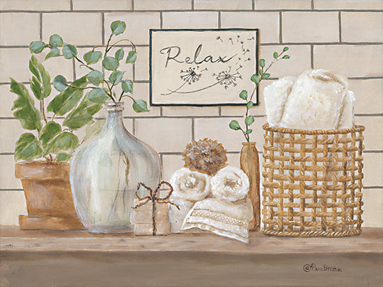 Pam Britton BR602 - BR602 - Still Life Bath II - 16x12 Bath, Bathroom, Baskets, Houseplants, Green Plants, Towels, Still Life, Signs, Neutral Palette from Penny Lane