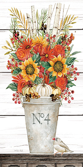 Cindy Jacobs CIN1978 - CIN1978 - No. 5 Birch and Fall Flowers 2   - 9x18 Flowers, Sunflower, Fall, Fall Flowers, Orange Flowers, Pumpkins, Berries, Still Life, Galvanized Pail, Bird, Greenery, Bouquet, Birch Twigs from Penny Lane