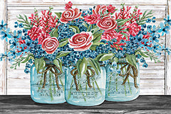 CIN2009 - Red, White & Blue Jars with Flowers - 18x12