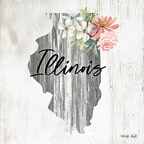 Cindy Jacobs CIN2074 - CIN2074 - Floral Illinois State Art - 12x12 Travel, State, Illinois, Typography, Signs, Textual Art, Flowers, 50 States, Wood Background from Penny Lane