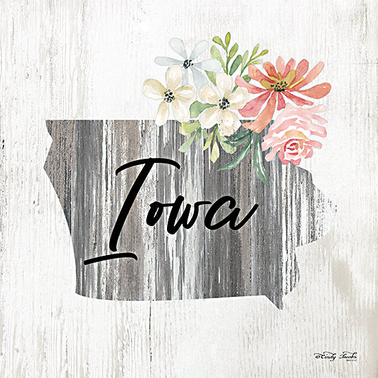 Cindy Jacobs CIN2076 - CIN2076 - Floral Iowa State Art - 12x12 Travel, State, Iowa, Typography, Signs, Textual Art, Flowers, 50 States, Wood Background from Penny Lane