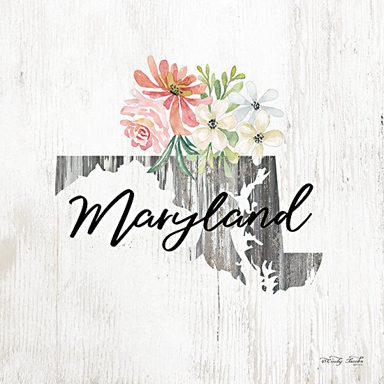 Cindy Jacobs CIN2078 - CIN2078 - Floral Maryland State Art - 12x12 Travel, State, Maryland, Typography, Signs, Textual Art, Flowers, 50 States, Wood Background from Penny Lane