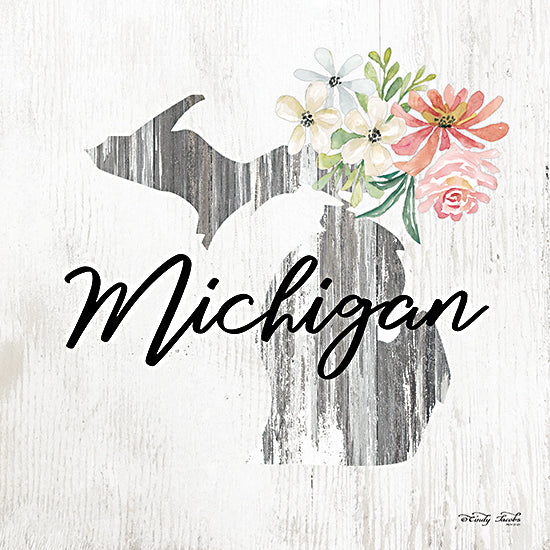 Cindy Jacobs CIN2079 - CIN2079 - Floral Michigan State Art - 12x12 Travel, State, Michigan, Typography, Signs, Textual Art, Flowers, 50 States, Wood Background from Penny Lane