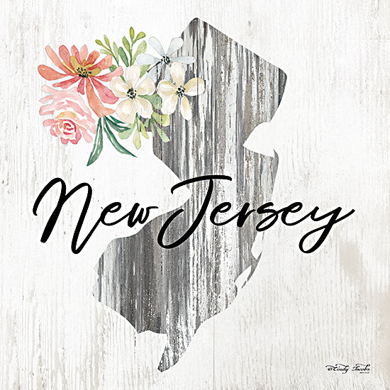 Cindy Jacobs CIN2081 - CIN2081 - Floral New Jersey State Art - 12x12 Travel, State, New Jersey, Typography, Signs, Textual Art, Flowers, 50 States, Wood Background from Penny Lane