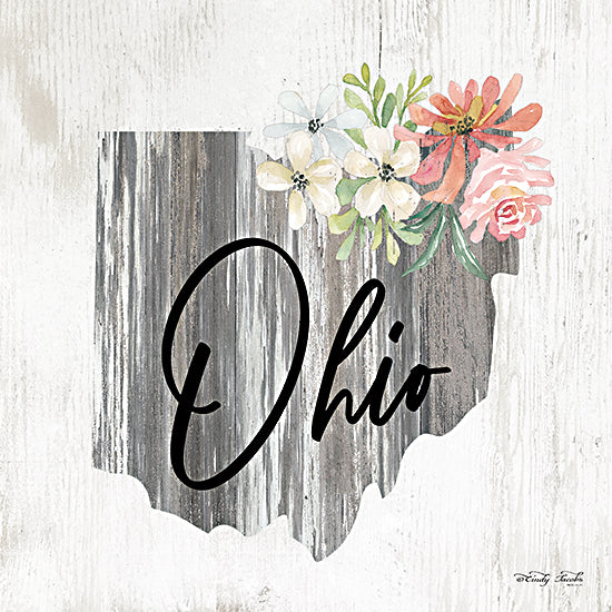 Cindy Jacobs CIN2083 - CIN2083 - Floral Ohio State Art - 12x12 Travel, State, Ohio, Typography, Signs, Textual Art, Flowers, 50 States, Wood Background from Penny Lane