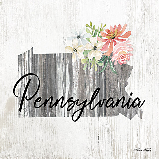 Cindy Jacobs CIN2084 - CIN2084 - Floral Pennsylvania State Art - 12x12 Travel, State, Pennsylvania, Typography, Signs, Textual Art, Flowers, 50 States, Wood Background from Penny Lane