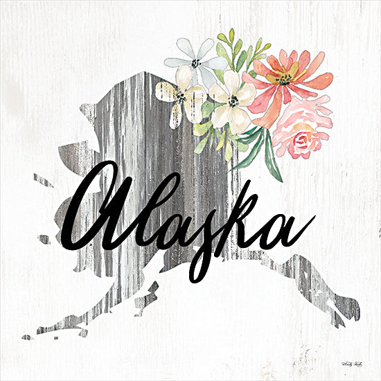 Cindy Jacobs CIN2223 - CIN2223 - Floral Alaska State Art - 12x12 Travel, State, Alaska, Typography, Signs, Textual Art, Flowers, 50 States, Wood Background from Penny Lane