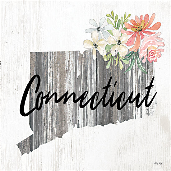 Cindy Jacobs CIN2229 - CIN2229 - Floral Connecticut State Art - 12x12 Travel, State, Connecticut, Typography, Signs, Textual Art, Flowers, 50 States, Wood Background from Penny Lane