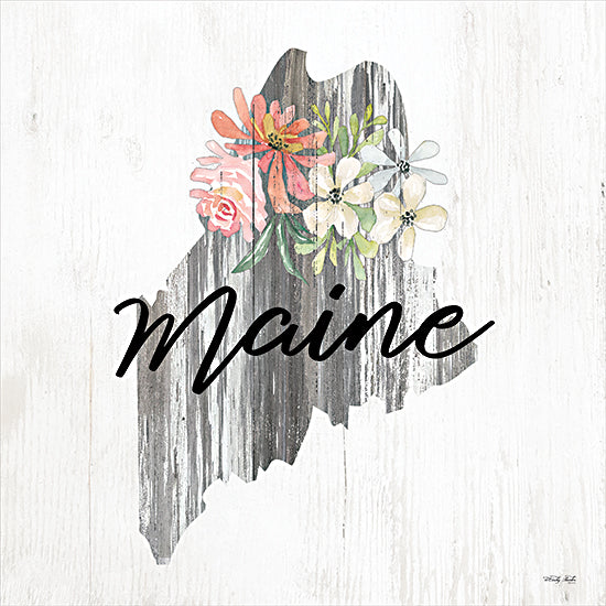 Cindy Jacobs CIN2235 - CIN2235 - Floral Maine State Art - 12x12 Travel, State, Maine, Typography, Signs, Textual Art, Flowers, 50 States, Wood Background from Penny Lane