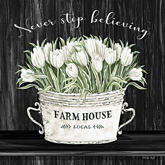 Cindy Jacobs CIN2353 - CIN2353 - Never Stop Believing - 12x12 Never Stop Believing, White Tulips, Tulips, Flowers, Farmer's Market, Metal Bucket, Shabby Chic from Penny Lane