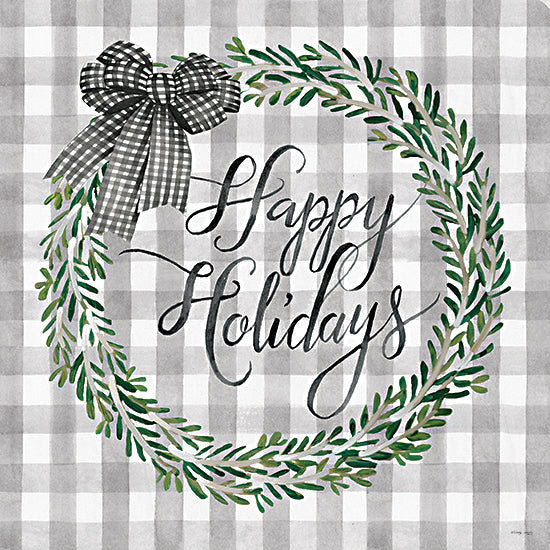 Cindy Jacobs CIN2436 - CIN2436 - Happy Holidays Wreath - 12x12 Christmas, Holidays, Wreath, Happy Holidays, Winter, Greenery, Bow, Farmhouse/Country, Plaid, Typography, Signs from Penny Lane