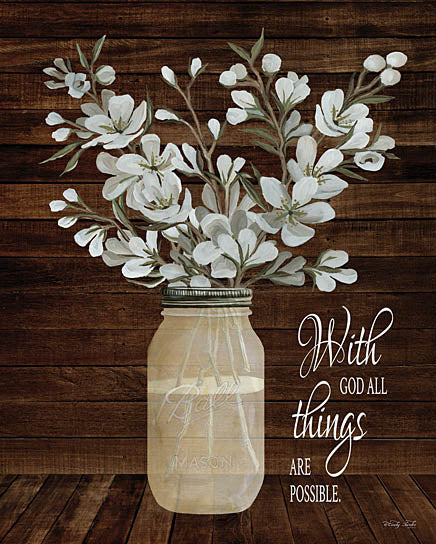 Cindy Jacobs CIN2515 - CIN2515 - All Things are Possible - 12x16 With God All Things are Possible, Flowers, White Flowers, Ball Jar, Mason Jar, Wood Background from Penny Lane