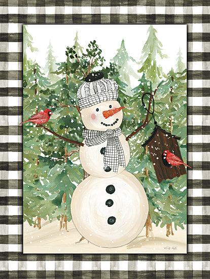 Cindy Jacobs CIN2723 - CIN2723 - Snowman and Birdhouse   - 12x16 Snowman, Winter, Black & White Gingham, Border, Birdhouse, Cardinals, Birds, Trees from Penny Lane