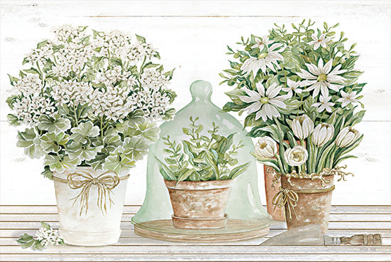 Cindy Jacobs CIN2936 - CIN2936 - Potting Table - 18x12 Potting Table, Garden, Flowers, White Flowers, Cloche, Terrarium, Neutral Palette, Still Life, Garden Tools from Penny Lane