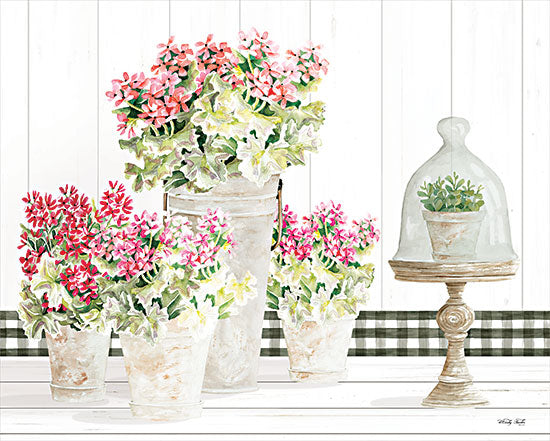 Cindy Jacobs CIN2981 - CIN2981 - Shades of Pink and Red - 16x12 Still Life Flowers, Pink and Red Flowers, Clay Pots, Cloche, Pedestal, Black & White Plaid, Wood Background, French Country, Spring from Penny Lane