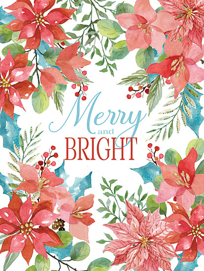 Cindy Jacobs CIN3295 - CIN3295 - Merry & Bright Poinsettias - 12x16 Christmas, Holidays, Poinsettias, Flowers, Christmas Flowers, Merry and Bright, Typography, Signs, Textual Art, Greenery from Penny Lane