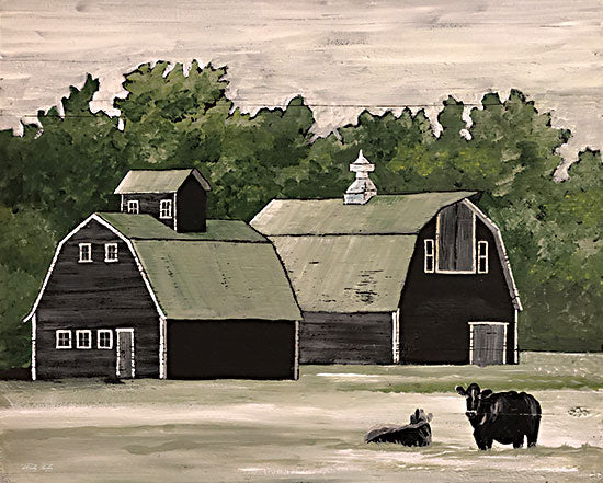 Cindy Jacobs CIN3576 - CIN3576 - Two Barns on the Farm - 16x12 Barns, Red Barn, Farm, Cows, Farm Animals, Landscape, Trees, Field, Wood Background from Penny Lane