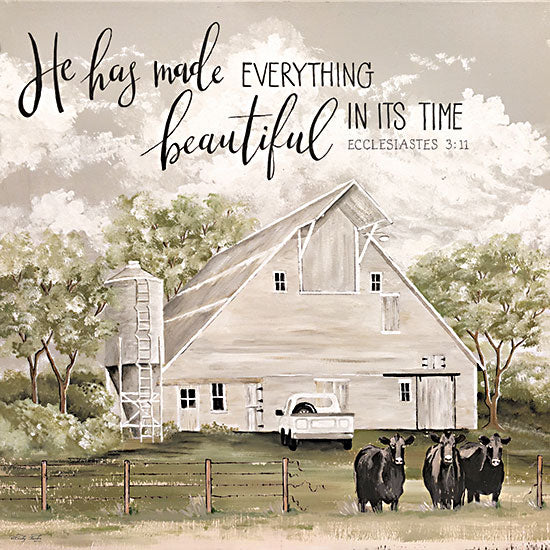 Cindy Jacobs CIN3582 - CIN3582 - He Has Made - 12x12 Religious, Barn, White Barn, Farm, He Has Made Everything Beautiful in Its Time, Bible Verse, Ecclesiastes, Typography, Signs, Textual Art, Cows, Farm Animals, Pasture, Neutral Palette from Penny Lane