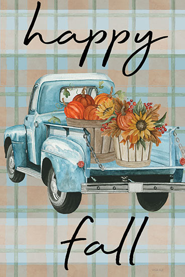 Cindy Jacobs CIN4038 - CIN4038 - Happy Fall Truck - 12x18 Fall, Happy Fall, Typography, Signs, Textual Art, Truck, Truck Bed, Blue Truck, Flowers, Pumpkins, Plaid, Farmhouse/Country from Penny Lane