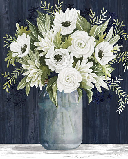 Cindy Jacobs CIN4121 - CIN4121 - Navy Charm   - 12x16 Flowers, White Flowers, Greenery, Canning Jar, Farmhouse/Country, Navy Blue Background from Penny Lane