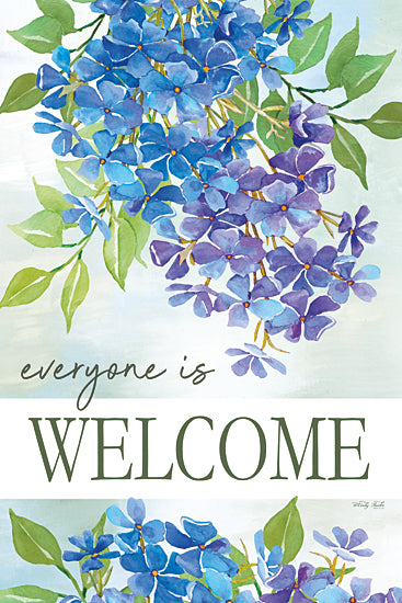 Cindy Jacobs CIN4177 - CIN4177 - Everyone is Welcome Hydrangeas - 12x18 Inspirational, Everyone is Welcome, Typography, Signs, Textual Art, Flowers, Hydrangeas, Blue Hydrangeas, Welcome, Spring, Spring Flowers from Penny Lane