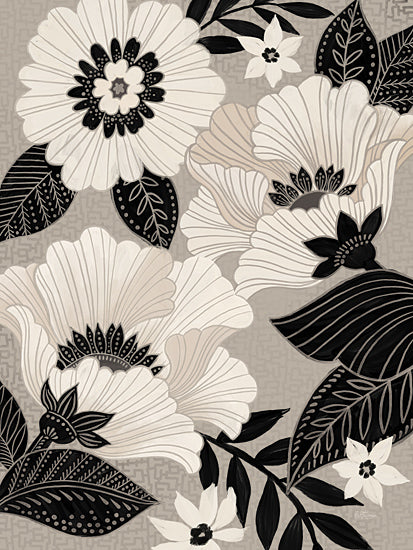 Cat Thurman Designs CTD198 - CTD198 - Modern White Poppies - 12x16 Flowers, Poppies, White Poppies, Patterned Flowers, Black & White, Patterned Leaves, Modern Flowers from Penny Lane