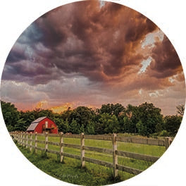 Dakota Diener DAK168RP - DAK168RP - Colorful Country Clouds - 18x18 Barn, Red Barn, Farm, Photography, Landscape, Clouds, Fence, Colorful Clouds, Trees, Farmhouse/Country from Penny Lane