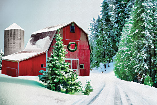 Dogwood Portfolio DOG197 - DOG197 - Winter Pines Red Barn - 18x12 Barn, Red Barn, Farm, Winter, Trees, Holidays, Christmas, Landscape from Penny Lane