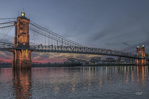 Donnie Quillen DQ117 - Suspension Bridge at Dusk - Bridge, City, River, Landscape, Photography from Penny Lane Publishing