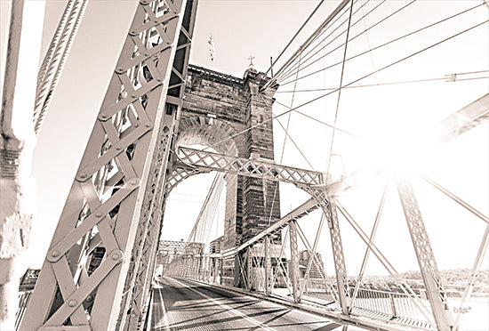 Donnie Quillen DQ211 - DQ211 - Bridge View I - 18x12 Bridge, Photography, Sepia, Landscape, Suspension Bridge, Cincinnati, Ohio from Penny Lane