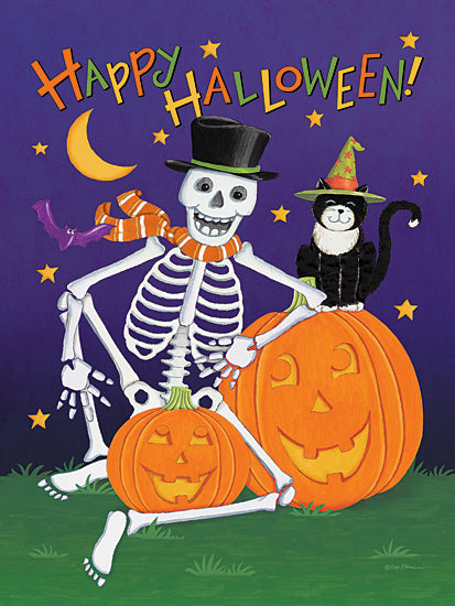 Deb Strain DS2259 - DS2259 - Happy Halloween Skelton - 12x16 Halloween, Happy Halloween!, Typography, Signs, Textual Art, Skelton, Dancing Skelton, Jack O'Lanterns, Black Cat, Moon, Stars, Bat, Decorative from Penny Lane